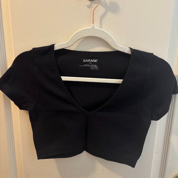 Garage Ribbed Cropped T Shirt - Black Size S - Picture 1 of 2